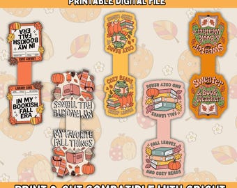 Printable Fall Magnetic Bookmarks: PNG Bundle for Cricut & Silhouette (Digital Download)