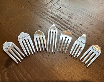 Fork Cheese Markers -  Charcuterie Board - Hostess Gift - Hand Stamped Vintage Fork - Housewarming Gift- Last Minute Gift