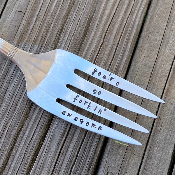 Personalized Fork | Stamped Fork | Vintage Fork | Youre Forkin Awesome | Gifts Under 20