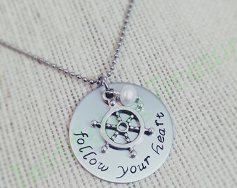 Inspirational Necklace - Follow Your Heart Necklace - Hand Stamped Necklace - Stainless Steel Necklace - Grad Gift - Journey Necklace