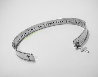 Hand Stamped Faith Bracelet: Sterling Silver Cross Charm, Religious Gift