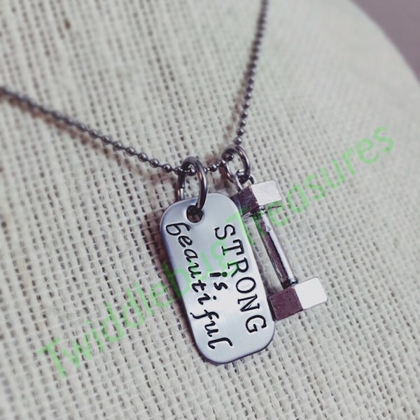 Strong is Beautiful - Stamped Necklace - Fitness Necklace - Strength - Workout