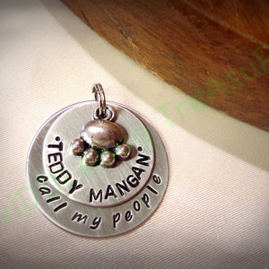 Hand Stamped Pet ID Tag: Custom Dog Tag with Paw Charm