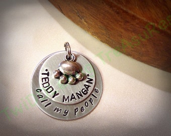 Hand Stamped Pet ID Tag: Custom Dog Tag with Paw Charm