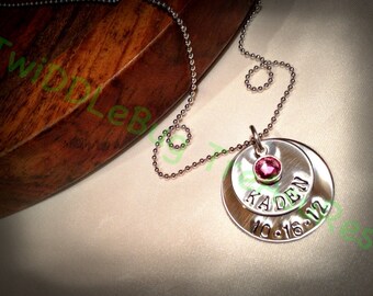 Hand Stamped Mommy Necklace - 2-Tier -Stainless Steel - Name Date Necklace