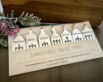 Fork Cheese Markers - Vintage Fork - Charcuterie Forks - Hand Stamped Fork - Housewarming Gift - Hostess Gift - Upcycled - Charcuterie