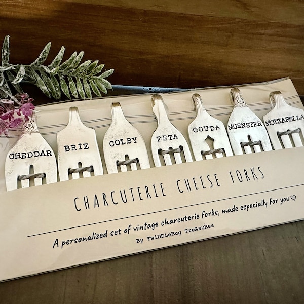 Fork Cheese Markers - Vintage Fork - Charcuterie Forks - Hand Stamped Fork - Housewarming Gift - Hostess Gift - Upcycled - Charcuterie