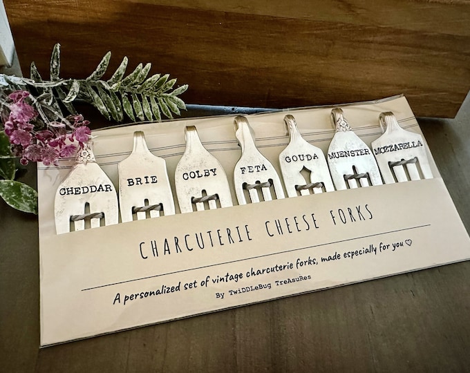Fork Cheese Markers - Vintage Fork - Charcuterie Forks - Hand Stamped Fork - Housewarming Gift - Hostess Gift - Upcycled - Charcuterie