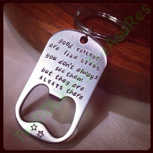 Hand Stamped Friend Keychain: Stainless Steel Bottle Opener