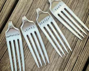 Fork Cheese Markers - Vintage Fork - Repurposed Gift - Hand Stamped Vintage Fork - Housewarming Gift - Hostess Gift - Upcycled - Charcuterie