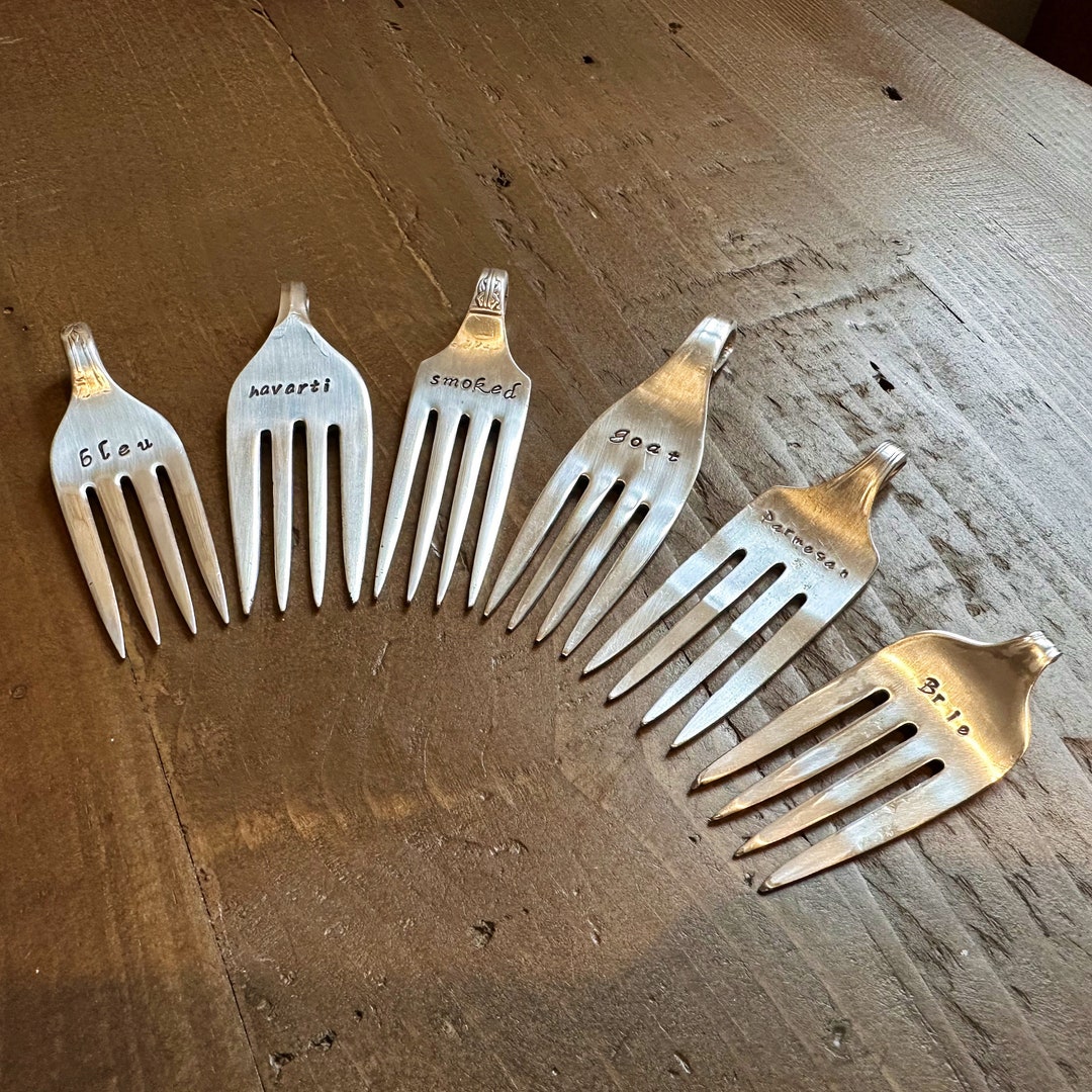 Fork Cheese Markers Charcuterie Board Hostess Gift Hand Stamped Vintage