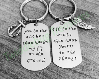 Best Friend - Husband - Wife - Soulmate Key Chain Set - Stainless Steel - Hand Stamped