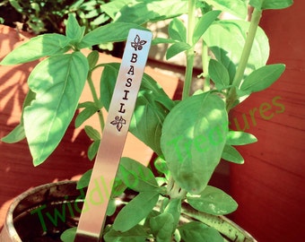 Hand Stamped Aluminum Garden Markers: Herb & Vegetable Plant Stakes