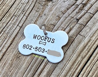 Pet Dog Tag | Dog ID Tag | Pet Dog ID Tag | Puppy Tag | Dog Tag for Dogs | Silver Dog Tag | Hand Stamped Dog ID Tag | Bone Dog Tag