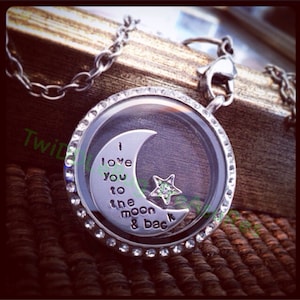 I Love You to the Moon - Custom - Hand Stamped -Stainless Steel - Floating Locket Charm -Living Locket Plate - Origami Owl
