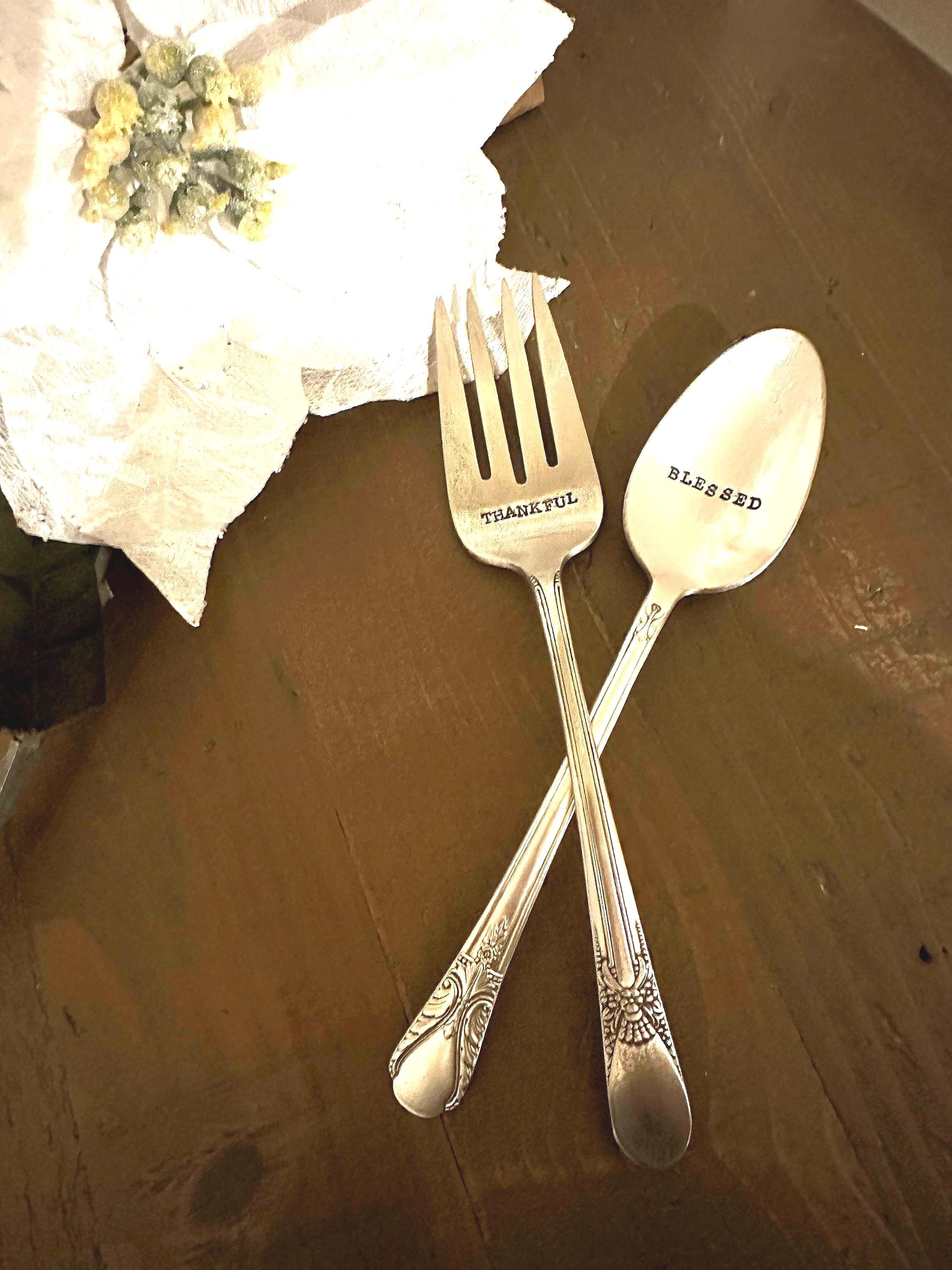 Thanksgiving Silverware | Thanksgiving Serving Spoon | Thanksgiving Serving Fork | Stamped Meat Fork | Thanksgiving | Hostess Gift | Vintage