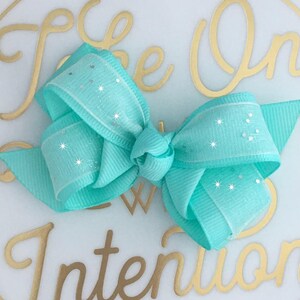 Sommer Kleine Boutique Haarschleife Aqua und Glitzer Haarschleife Haarspange Pool Party für Kinder Mädchen Kleinkinder Prinzessin Thema