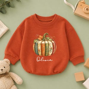 Book Pumpkin Romper, Floral Autumn Sublimation For Cozy Reader Swetshirts, Personalized Baby Halloween Romper