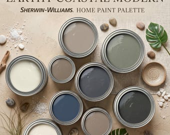 Sherwin Williams Color Palette Earthy Coastal Modern | Whole House Paint Colors | Cottagecore | Interior Design Guide Digital Download