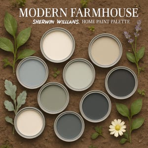 Modern Farmhouse Paint Palette Inspired by Sherwin Williams 2025 – Whole Home Color Scheme with Trendy Cottage-Inspired Vibes