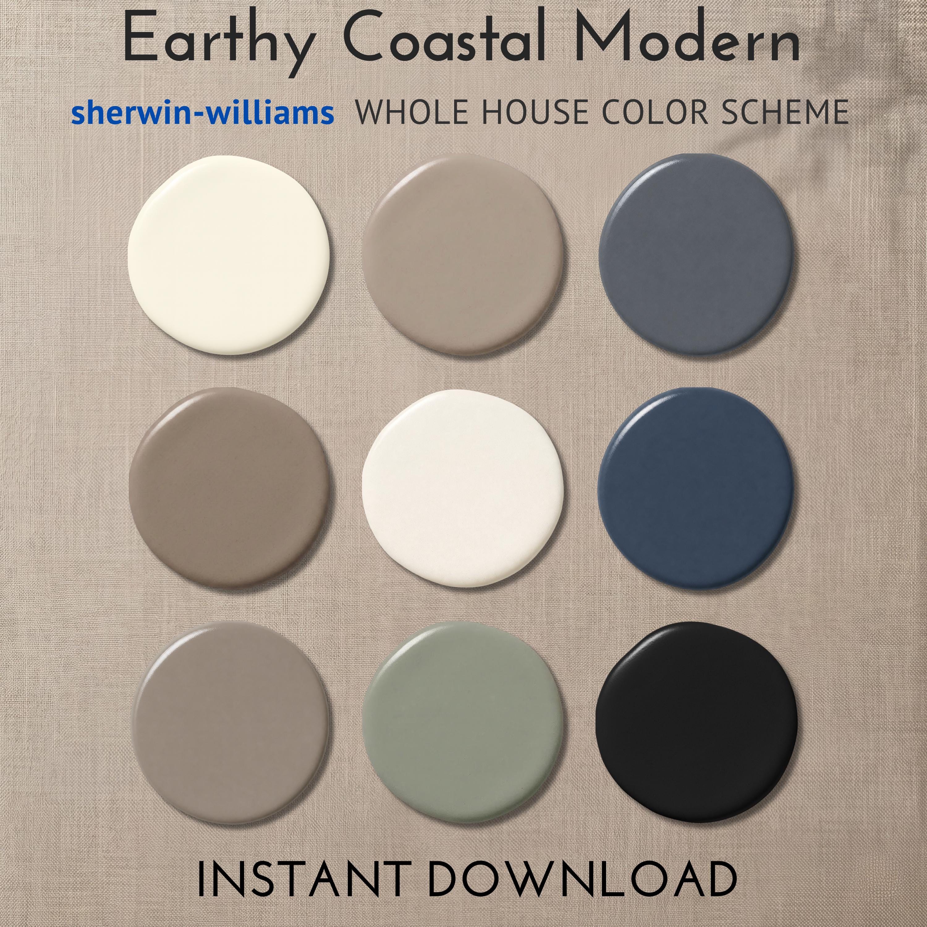 Sherwin Williams Color Palette Earthy Coastal Modern | Whole House ...