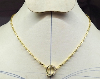 Moissanite Lock Paperclip Chain Necklace, Solid Gold & Sterling Silver