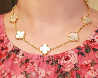 Perlmutt-Klee-Halskette: Sterling Silber, solider Goldanhänger