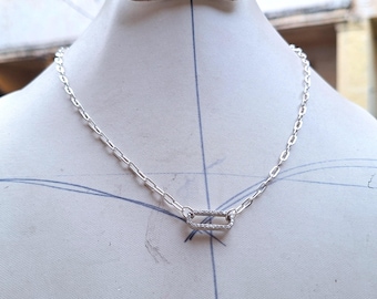 Moissanite Lock Paperclip Chain Necklace, Solid Gold & Sterling Silver