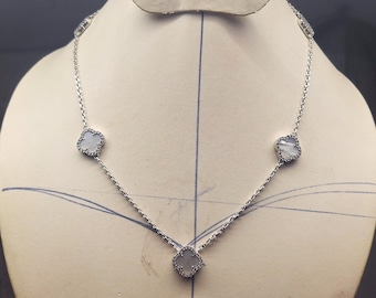 Moissanite Clover Necklace: Mother of Pearl, Solid Gold & Sterling Silver