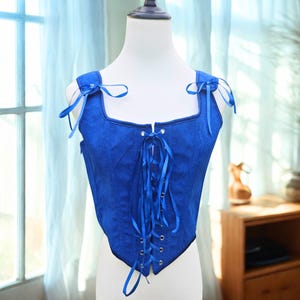Handmade Blue Lace-Up Corset Top | Renaissance Bodice Vest | Cottagecore Victorian Tank