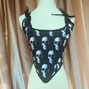 Skull Print Lace-Up Corset Top | Handmade Gothic Punk Vest | Alternative Festival Tank