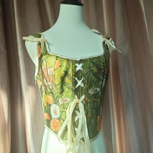 Dandelion Daisy Renaissance Corset Top – Medieval Milkmaid Bodice – Y2K Floral Corset – Vintage Aesthetic Gift for Cottagecore Lovers