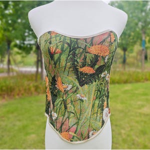 Dandelion Floral Corset Top - Cottagecore Corset with Wildflower Embroidery, Fairycore Festival Apparel