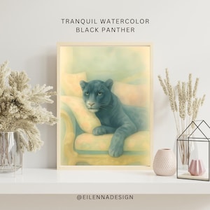 Tranquil Watercolor Black Panther Wall Art Digital Download | Modern Home Decor | Animal Wall Print | Big Cat Wall Decor | Contemporary Art