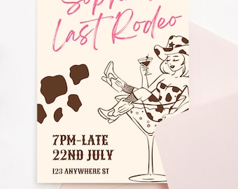 Invitación para despedida de soltera: Vaquera marrón / Último rodeo / Plantilla editable de Canva (descarga inmediata)