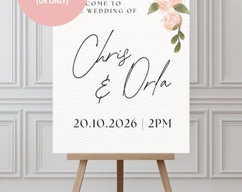 Letrero de bienvenida para boda: Plantilla de Canva editable con temática floral minimalista (descarga digital o impresión)