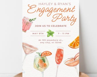Invitación para fiesta de compromiso: Cóctel de frutas / Plantilla editable de Canva (descarga instantánea)