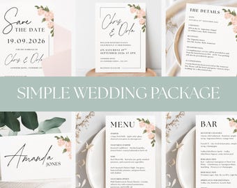 Paquete de invitaciones de boda: Plantilla de Canva editable con temática floral (descarga instantánea)