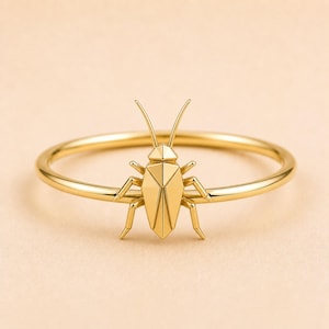 Origami Cockroach Ring • Minimalist Insect Band • Dainty Bug Jewelry • Unique Everyday Stackable Ring • Elegant Gift For Her