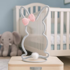 Crochet Bunny Photo Frame: Handmade Yarn Rabbit Nursery Decor