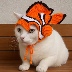Funny Fish Cat Hat - Handmade Crochet Cat Hat | Cute Pet Accessories & Cat Costume Hat for Cats | Unique Crochet Animal Hat