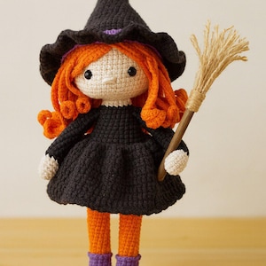 Crochet Witch Doll with Broom: Handmade Halloween Amigurumi Plush
