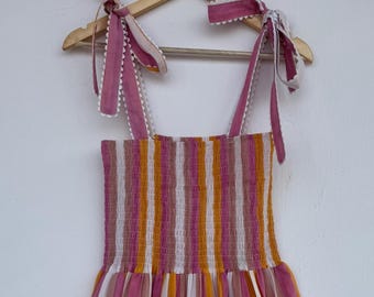 Striped Printed Long Dress, Maxi with Lace Artwork Detail, Summer Strap Beachwear with Pockets, Picnic Vacation Outfit for Women