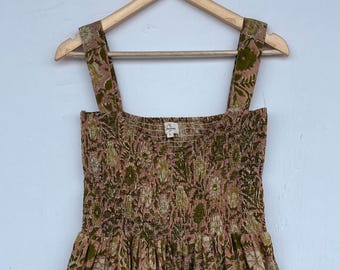 Breathable Cotton Sleeveless Maxi Dress, Block Print Casual Summer Outfit, Picnic Resort Boho Women Wear