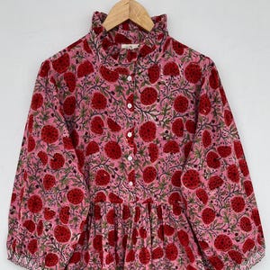 Long Sleeves Ruffle Neck Boho Maxi Dress, Hand Block Printed 100% Cotton Dress, Fall Fashion Long Dress