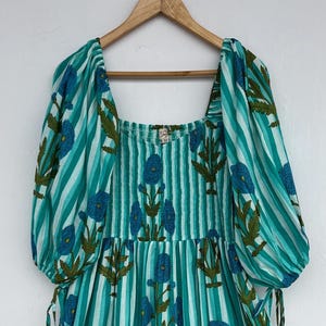 100% Cotton Floral Boho Maxi dress - Breathable Cotton Women&#39;s Outfit - V Neckline Smocked Maxi - Handmade Summer Cotton Women Wear