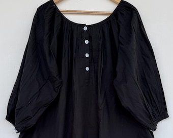 Cotton Mini Dress, Black Short Dress, Crew Neck Partywear Boho Outfit for Women