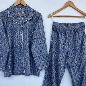 Cotton Pajama Set, Floral Nightwear for Women, Lightweight Summer Lounge Set, Soft Fabric Button Down Boho Sleepwear