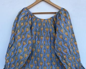 Bluzka letnia w kwiaty, tunika z przewiewnej bawełny, top boho, ręcznie robiony, strój na wakacje w kurorcie