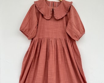 Women's Cotton Slub Maxi Dress, Modest Boho Prairie Dress, Peter Pan Collar, Ladies Summer Outfit, Vintage Clothing, Short Sleeves